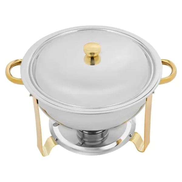 Madopvarmere>Buffetvarmer Chafing Dish Sæt - Rund Chafer 4,5 L - Sæt med 4 - Rustfrit Stål - Ø41×25 cm - Med Brænderholdere - Guld