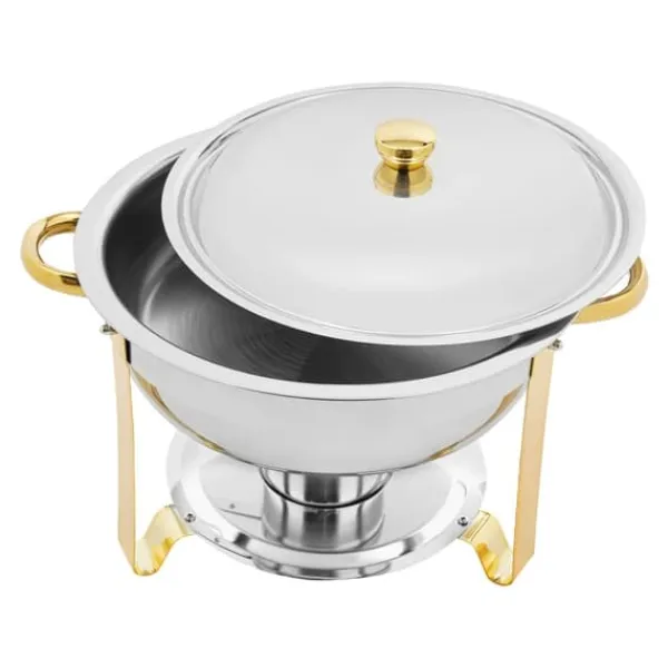 Madopvarmere>Buffetvarmer Chafing Dish Sæt - Rund Chafer 4,5 L - Sæt med 4 - Rustfrit Stål - Ø41×25 cm - Med Brænderholdere - Guld