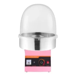 Candyfloss- og sukkerspindmaskine - Professionel - Elektrisk 1000 W - Med låg - Skål i rustfrit stål - Sukkerske inkl. - Lyserød Discount