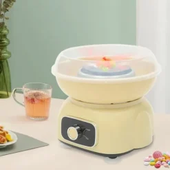 Candyflossmaskine, bordmodel 500 W, astronautform, elfenbensfarve, elektrisk, sæt til hvidt sukker og hårde bolsjer