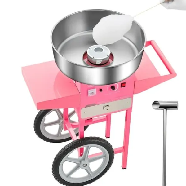 Candyflossmaskine med Vogn, Sukkerstivelsesmaskine 1000W, Professionel, Fest Klar Hot