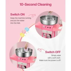 Candyflossmaskine med Vogn, Sukkerstivelsesmaskine 1000W, Professionel, Fest Klar Hot