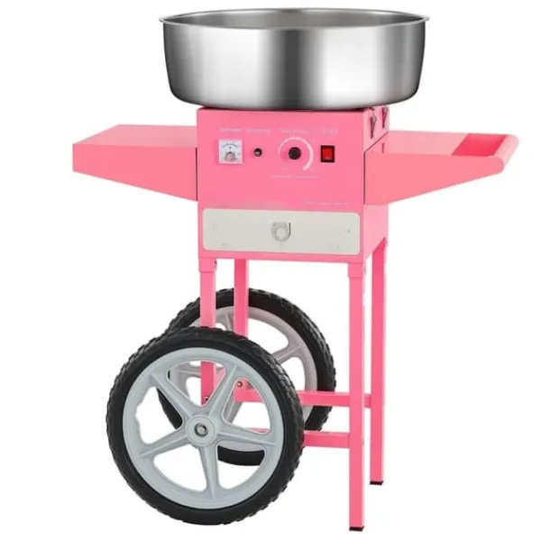 Candyflossmaskine med Vogn, Sukkerstivelsesmaskine 1000W, Professionel, Fest Klar Hot
