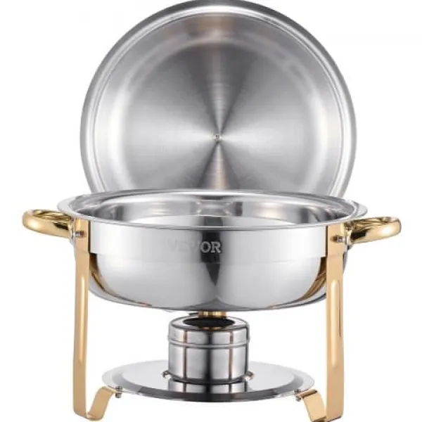 Tilbehør Til Madservering>Chafing Dish Buffet Sæt, 5 Qt 4-pak, Guld, Rustfrit Stål