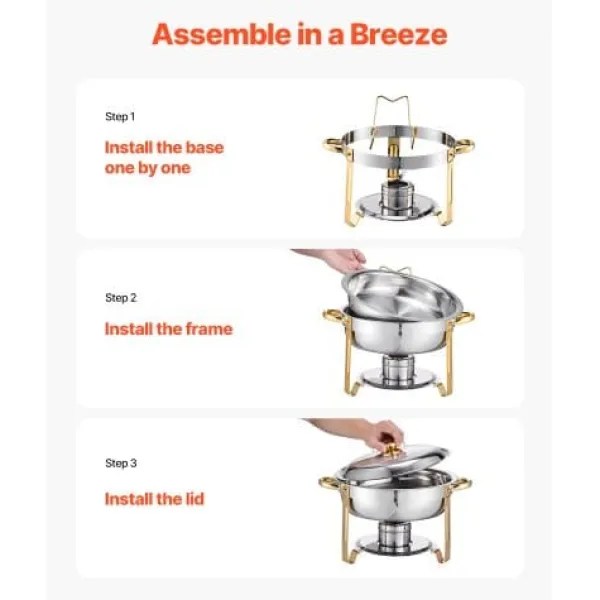 Tilbehør Til Madservering>Chafing Dish Buffet Sæt, 5 Qt 4-pak, Guld, Rustfrit Stål