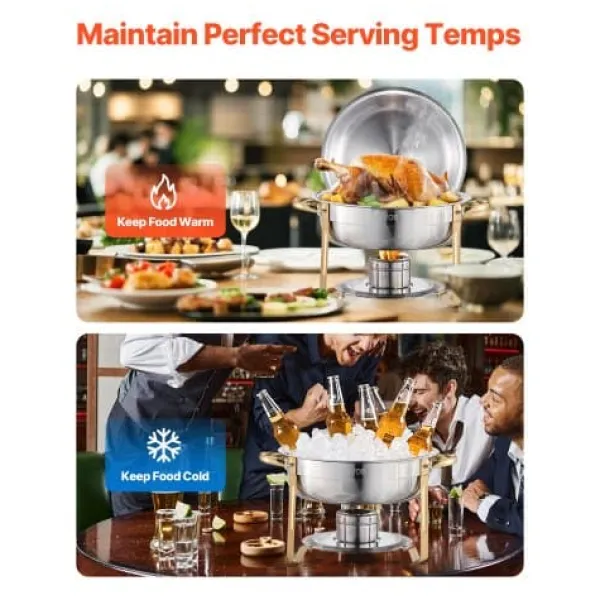 Tilbehør Til Madservering>Chafing Dish Buffet Sæt, 5 Qt 4-pak, Guld, Rustfrit Stål