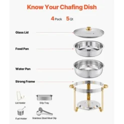 Chafing Dish Buffet Sæt, 5 Qt 4-pak Rustfrit Stål, Guld Outlet