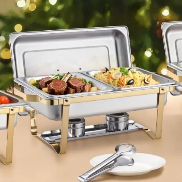 Madopvarmere>Chafing Dish Buffet Sæt, 4 stk., Rustfrit Stål, Guld