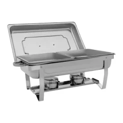Madopvarmere>Chafing Dish Buffetsæt - Rektangulær Madvarmer - 2-pak - Rustfrit Stål - Til Catering - Sølv
