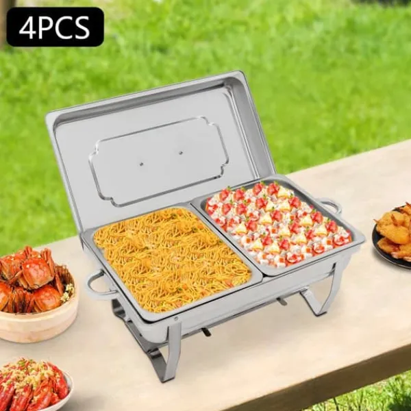 Tilbehør Til Madservering>Chafing Dish Buffetvarmer - Sæt - 4-pak - 9 L - 53 x 33,5 cm - Højde 30 cm - Til ca. 10 personer - Lysegrå