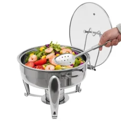 Chafing Dish Buffetvarmer - Rund Spiritusopvarmet - 6 l - Glaslåg - Rustfrit Stål - Til Buffet & Fest Discount