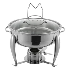 Madopvarmere>Chafing Dish, Holdbar Rustfrit Stålramme, Glas Kogepander, Stabil Opvarmningsløsning