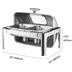 Madopvarmere>Chafing Dish, Holdbart Rustfrit Stål, Rulletop Design,Sølvfarvet