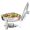 Chafing Dish Sæt, 2-pak rund med glaslåg og brænderholder, 38x34x32 cm, rustfrit stål Clearance