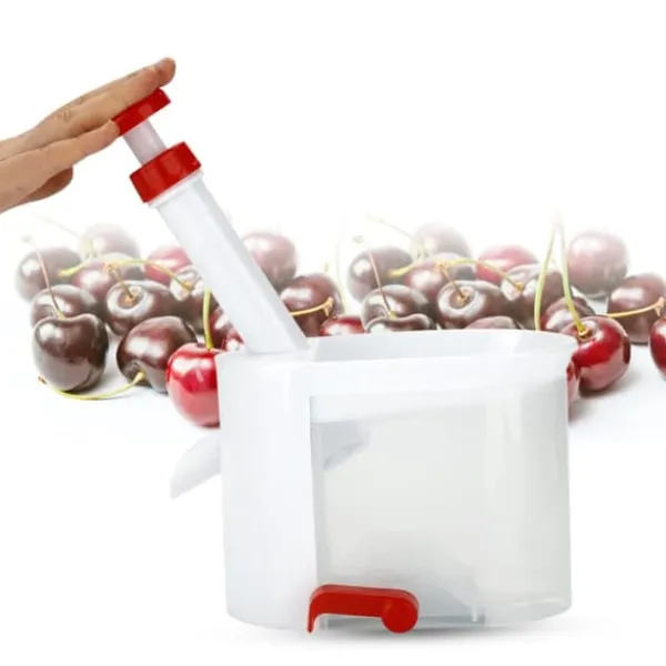 Pressere>Cherry Pitter - Bærbar frugtudstikker med beholder, perfekt til hjemmet og rejsen