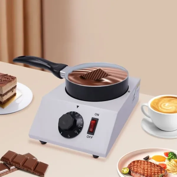 Maskiner Til Chokoladetemperering>Chokolade Smeltetank, 40W, Justerbar Temperatur 30-85°C, Kapacitet 1 kg, Gryde Diameter 14 cm, Størrelse 17x23x11 cm