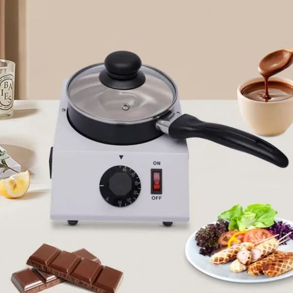 Maskiner Til Chokoladetemperering>Chokolade Smeltetank, 40W, Justerbar Temperatur 30-85°C, Kapacitet 1 kg, Gryde Diameter 14 cm, Størrelse 17x23x11 cm