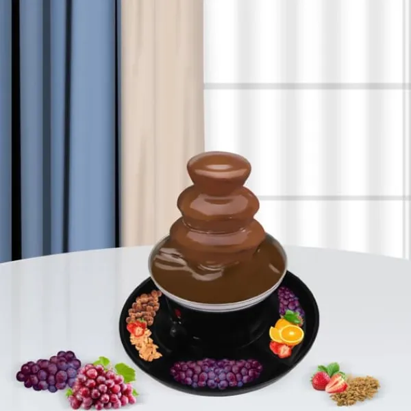 Maskiner Til Chokoladetemperering>Chokoladefontæne, 3-lags i rustfrit stål, 1 lb kapacitet, kontinuerligt flow, nem at rengøre, ideel til fester