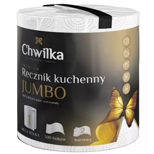 CHWILKA Premium JUMBO papirhåndklæde 1 rulle 2 lag 500 ark holdbart absorberende Discount