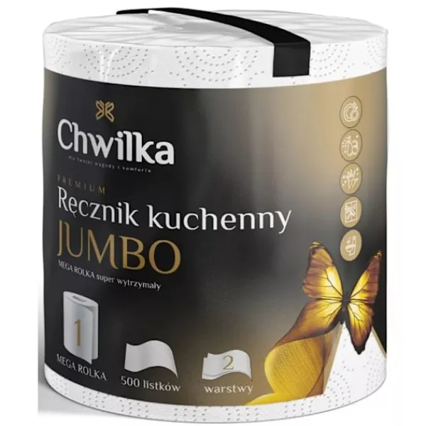 CHWILKA Premium JUMBO papirhåndklæde 1 rulle 2 lag 500 ark holdbart absorberende Discount