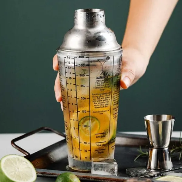 Cocktailshakers & Drinkudstyr>Cocktailshaker med drikkeopskrift 400 ml shaker glas rustfrit stål