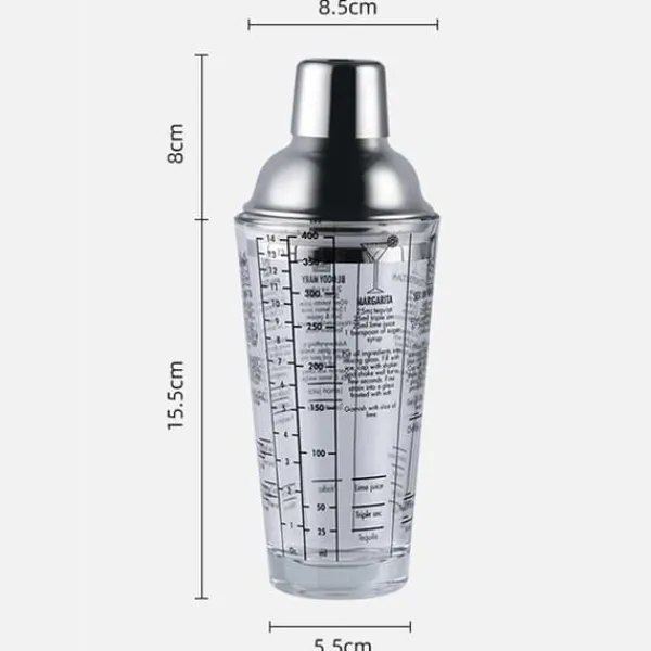Cocktailshakers & Drinkudstyr>Cocktailshaker med drikkeopskrift 400 ml shaker glas rustfrit stål