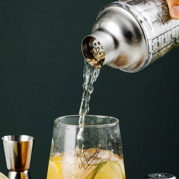 Cocktailshakers & Drinkudstyr>Cocktailshaker med drikkeopskrift 400 ml shaker glas rustfrit stål