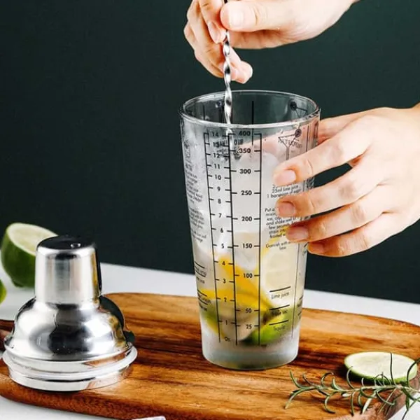 Cocktailshakers & Drinkudstyr>Cocktailshaker med drikkeopskrift 400 ml shaker glas rustfrit stål