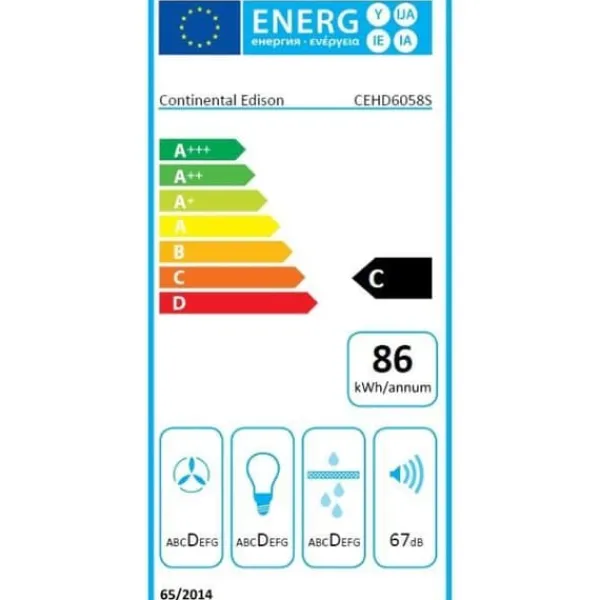 Emhætter>CONTINENTAL EDISON CEHD6058S dekorativ huva i rostfritt stål - 60 cm
