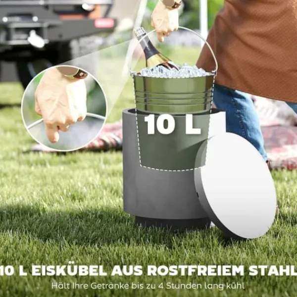 Cool Bar sidebord med aftagelig top, 10 L drikkekøler, bistrobord til fest/camping, lysegrå New