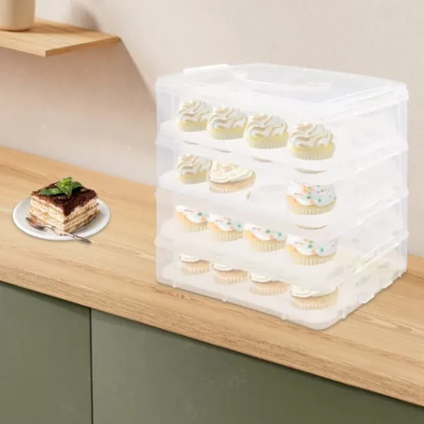 Kagedåser>Cupcake/Muffin-boks - Transportkasse 4 lag - Med håndtag - Stabelbar - Bærbar - Sort