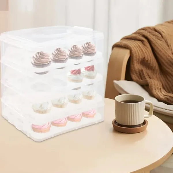 Kagedåser>Cupcake/Muffin-boks - Transportkasse 4 lag - Med håndtag - Stabelbar - Bærbar - Sort