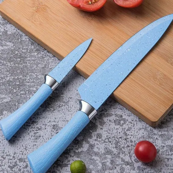 Køkkenknive>6-delt farverigt køkkenkniv i rustfrit stål med ergonomisk håndtag