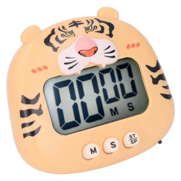 Digital køkkentimer Countup Countdown Tegnefilm Dyrelyd Flash Alert Nem betjening med stativ til madlavning Undervisning Yellow Tiger Discount