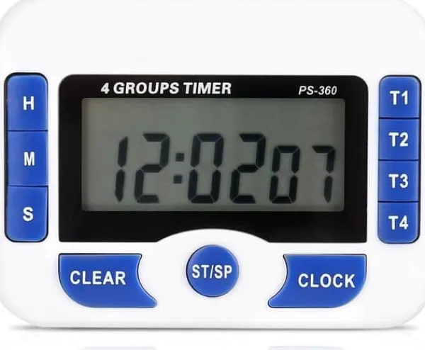 Æggeure>Digital køkkentimer, 4-kanals køkkennedtællingstimer med LCD-skærm, foldbart stativ og hængende hul, magnetisk bagside (hvid + blå)