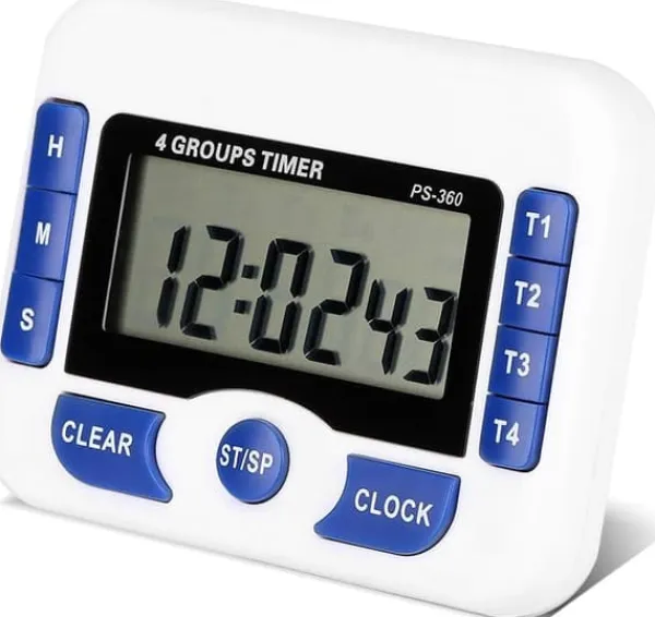 Æggeure>Digital køkkentimer, 4-kanals køkkennedtællingstimer med LCD-skærm, foldbart stativ og hængende hul, magnetisk bagside (hvid + blå)