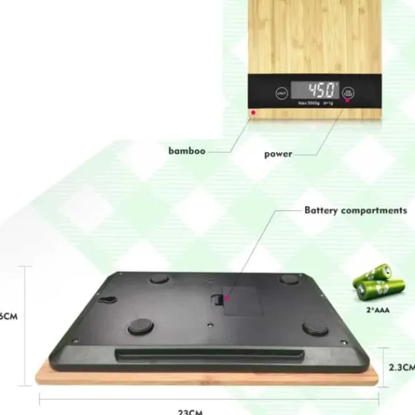 Digital køkkenvægt Bogstavvægt Bambus 5kg/1g Best
