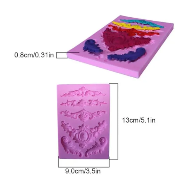 Udstikkere>DIY 3D Skulptureret Blomst Barok Scroll Silikone Form Fondant Form Cupcake Kage Dekoration Værktøj