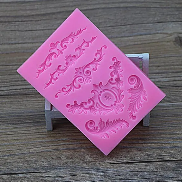 Udstikkere>DIY 3D Skulptureret Blomst Barok Scroll Silikone Form Fondant Form Cupcake Kage Dekoration Værktøj