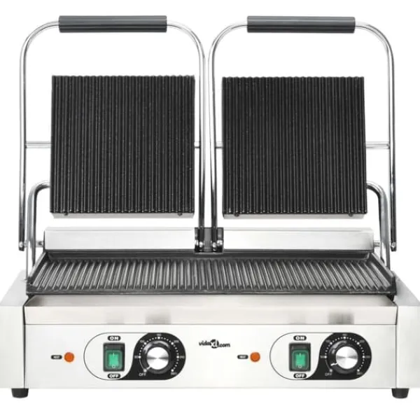 Brødristere, Raclettegrills Og Sandwichtoastere>Dobbelt rillet paninigrill 3600 W - Robuste støbejernsplader | Størrelse: 57x30,5x20 cm