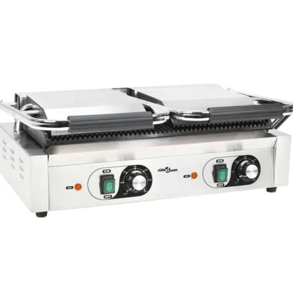 Brødristere, Raclettegrills Og Sandwichtoastere>Dobbelt rillet paninigrill 3600 W - Robuste støbejernsplader | Størrelse: 57x30,5x20 cm