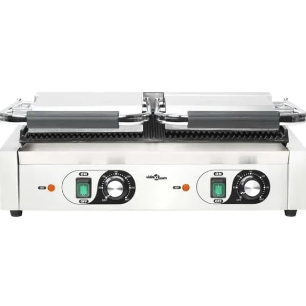 Brødristere, Raclettegrills Og Sandwichtoastere>Dobbelt rillet paninigrill 3600 W - Robuste støbejernsplader | Størrelse: 57x30,5x20 cm