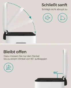 Dobbelt skraldespand, 2 x 20 l køkkenaffaldsspand, metaltrinspand med to rum, indvendige plastspande, soft-close-låg og håndtag, lugtforsegling, hvid | CDON Outlet