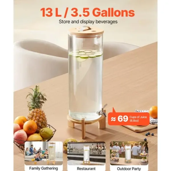 Drikkevareautomater>Drikkedispenser 13L, Glas Drikkedispenser til Fester, med robust Stativ