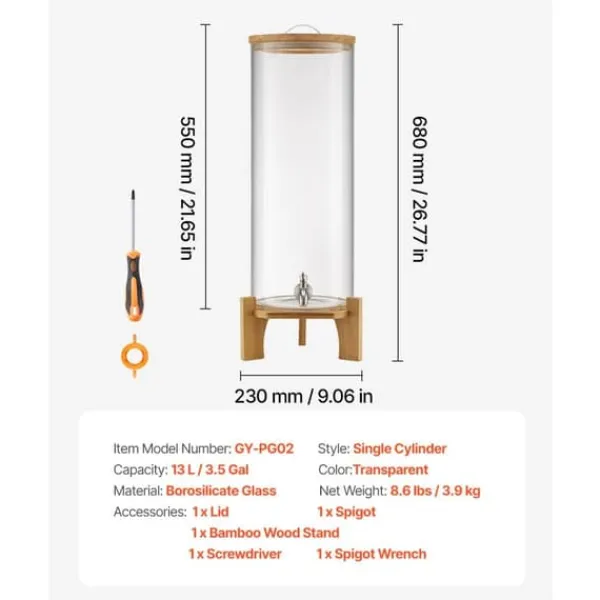 Drikkevareautomater>Drikkedispenser 13L, Glas Drikkedispenser til Fester, med robust Stativ