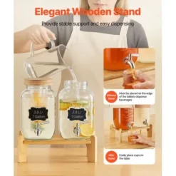 Drikkedispenser, 2-pak glasjuicebeholder med træstander, 30x15x24,4 cm, transparent New