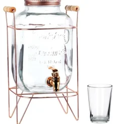 Drikkekrukke med hane og guldfod 5,5 l + 12 glas 200 ml Hot