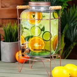 Drikkekrukke med hane og guldfod 5,5 l + 12 glas 200 ml Hot