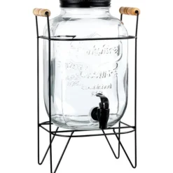 Drikkekrukke med hane og stativ, sort, 5,5 l Discount