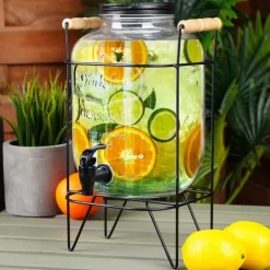 Drikkekrukke med hane og stativ, sort, 5,5 l Discount